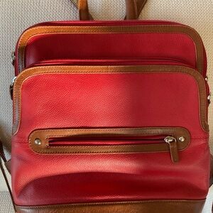 Red and Brown Leather Backpack